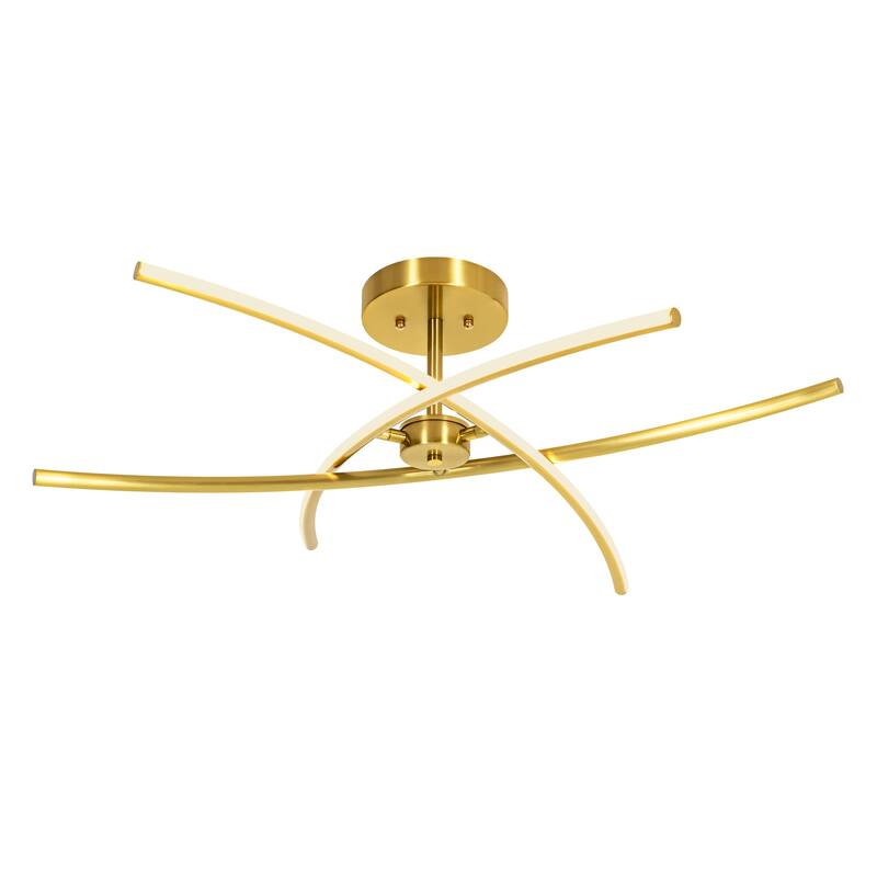 1-Light Cross-Arc Tube LED Flush Mount Ceiling Light with Warm 3000K Light for Living Room - 31.5 in. W x 7.9 in. H - Gold