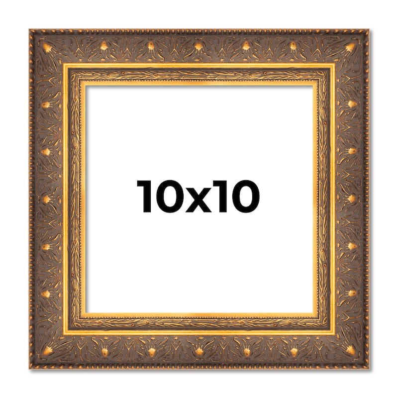 10x10 Frame Vintage Gold Solid Wood Picture Frame | 2.5 Inch Moulding