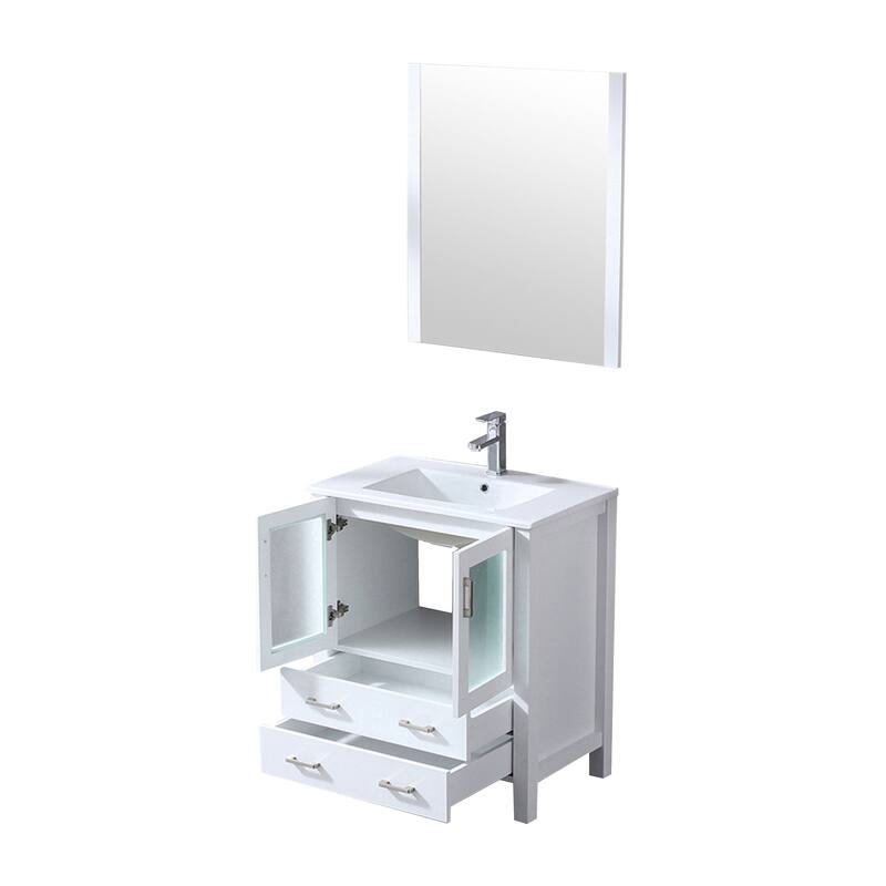 30-inch Bathroom Vanity with Ceramic Top, Stainless Steel Faucet, and Mirror - Scratch & Stain Resistant Surface