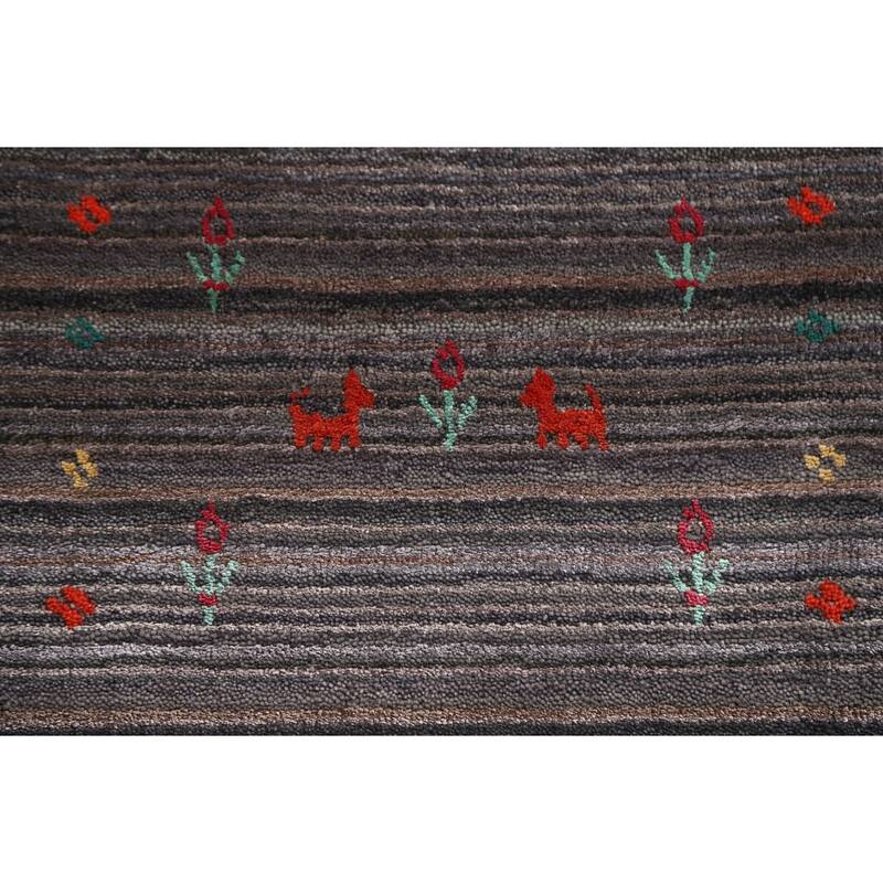 Striped Gabbeh Indian Area Rug Hand-Knotted Wool Carpet - 7'11"x 9'10"