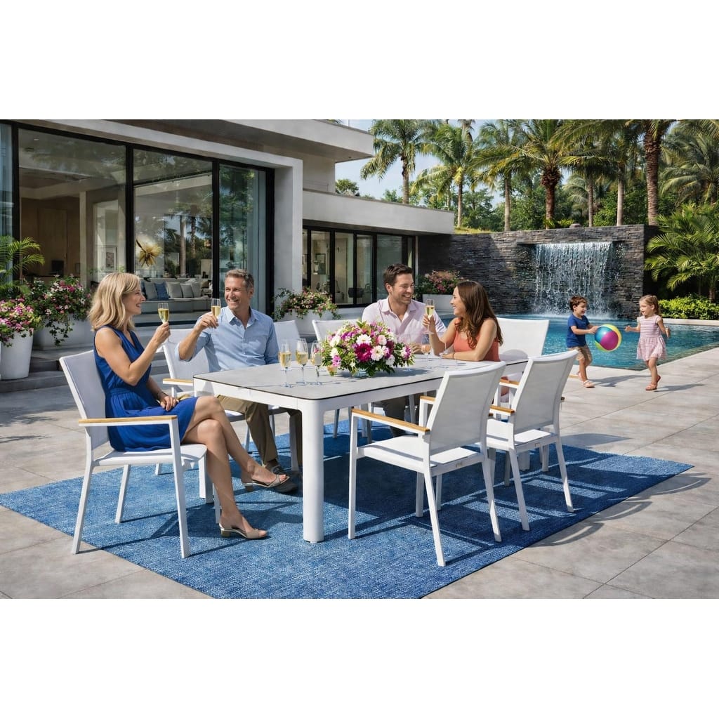 Como White 9-Piece Aluminum Outdoor Dining Set with Sling Set in White - N/A