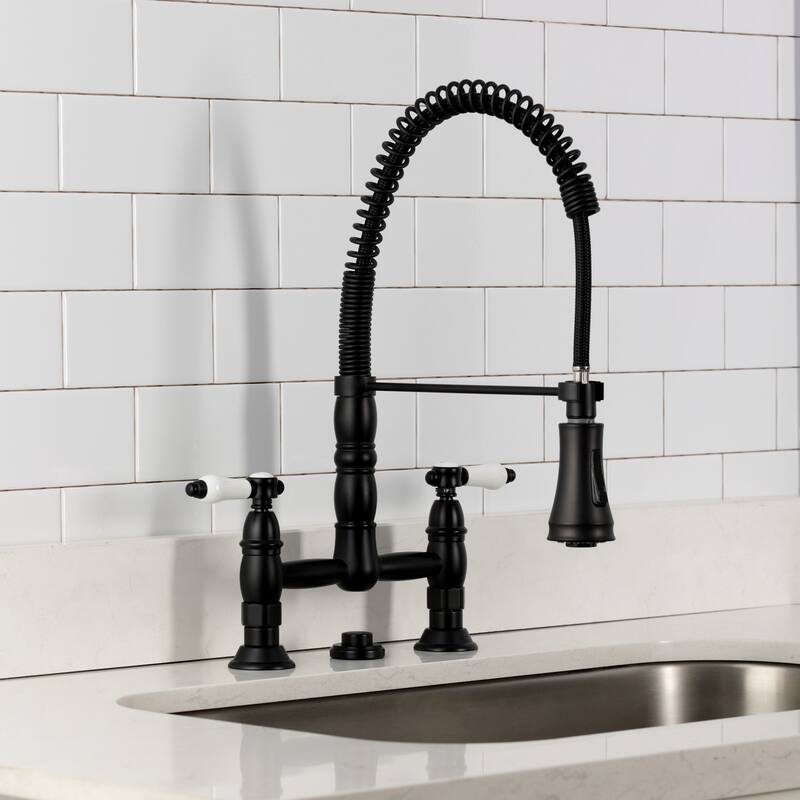 Kingston Brass Essex Double-Handle Wall-Mount Pre-Rinse Bridge Kitchen Faucet