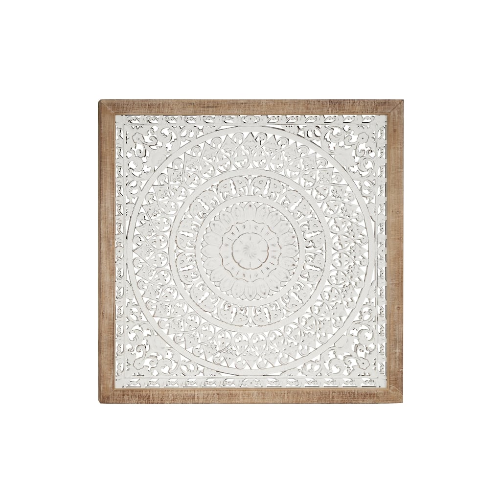 Wooden Floral Intricately Carved Mandala Home Wall Decor - White - Roche River Decor