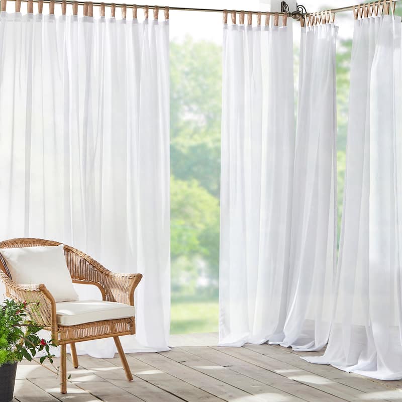 Darien Solid Indoor/Outdoor Sheer Velcro Tab Top Single Window Curtain Panel - 52x95 - White