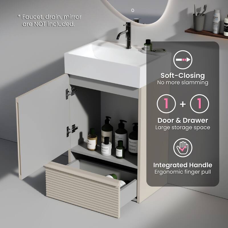 CITTANEO Gada 20'' Modern Freestanding Bathroom Vanity with Sink and Integral Basin