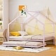 preview thumbnail 1 of 13, Pink Twin Size Metal House Bed with Trundle and Roof for Kids, Boys and Girls, Bedroom Twin - Pink