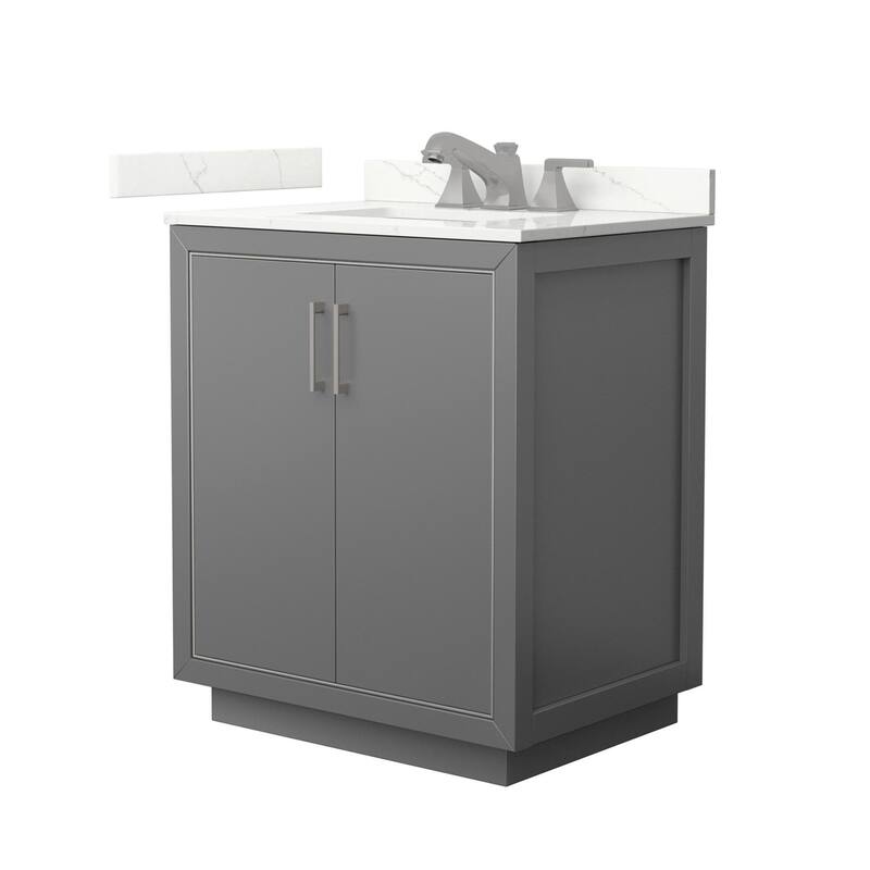 Wyndham Collection WCF111130S-QTZ-US3MXX Icon 30" Free Standing Single - Dark Gray / Giotto Quartz Top / Brushed Nickel