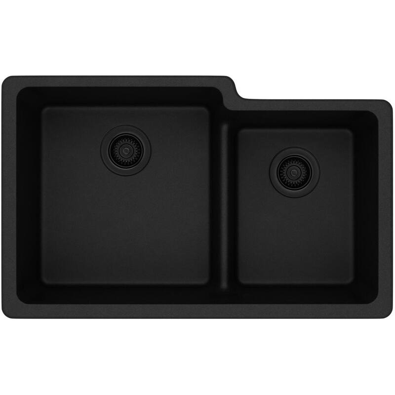 Elkay Quartz Classic 33" x 20-1/2" x 9-1/2", Offset 60/40 Double Bowl Undermount Sink with Aqua Divide