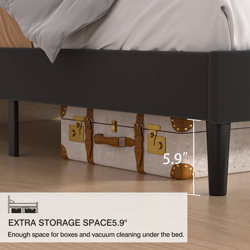 VECELO Bed Frame with Upholstered Wingback Headboard,Platform Bedframe with Charging Station & Side Pockets