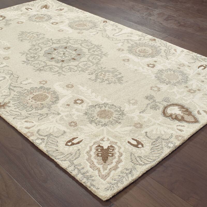 Style Haven Globeflower Medallions Handcrafted Undyed Wool Runner Rug