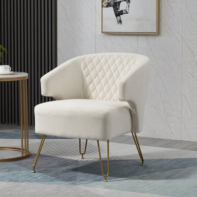 Velvet Upholstered Tufted Accent Chair With Golden metal feet