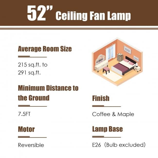 52 Inch 3-Speed Crystal Ceiling Fan Light with Remote Control - 52" D x 21.5" H