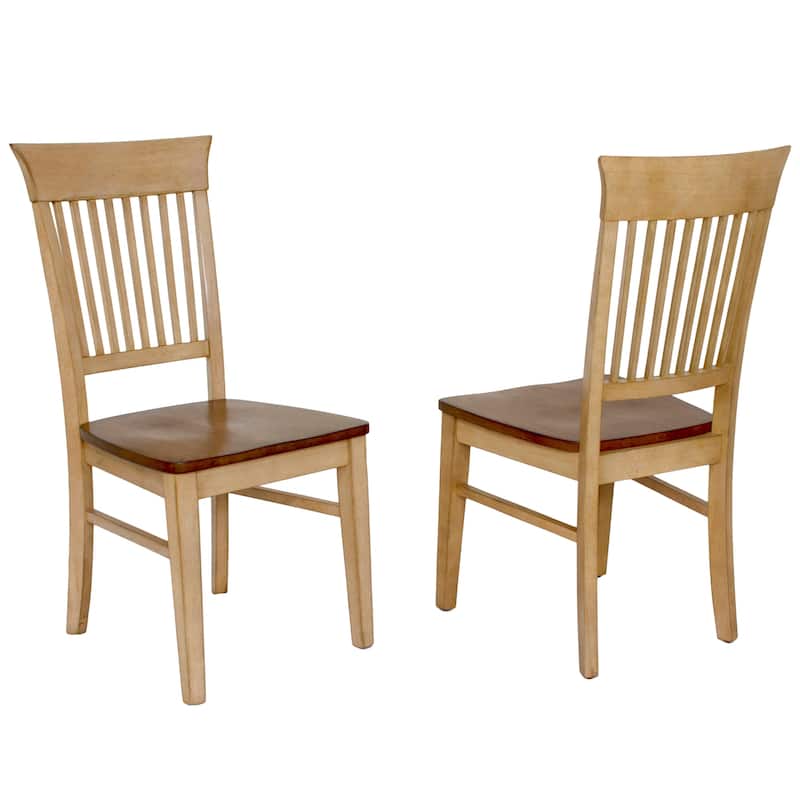 Wooden Armless Side Chairs With Striped Back - 38" - Cream and Brown - Set of 2