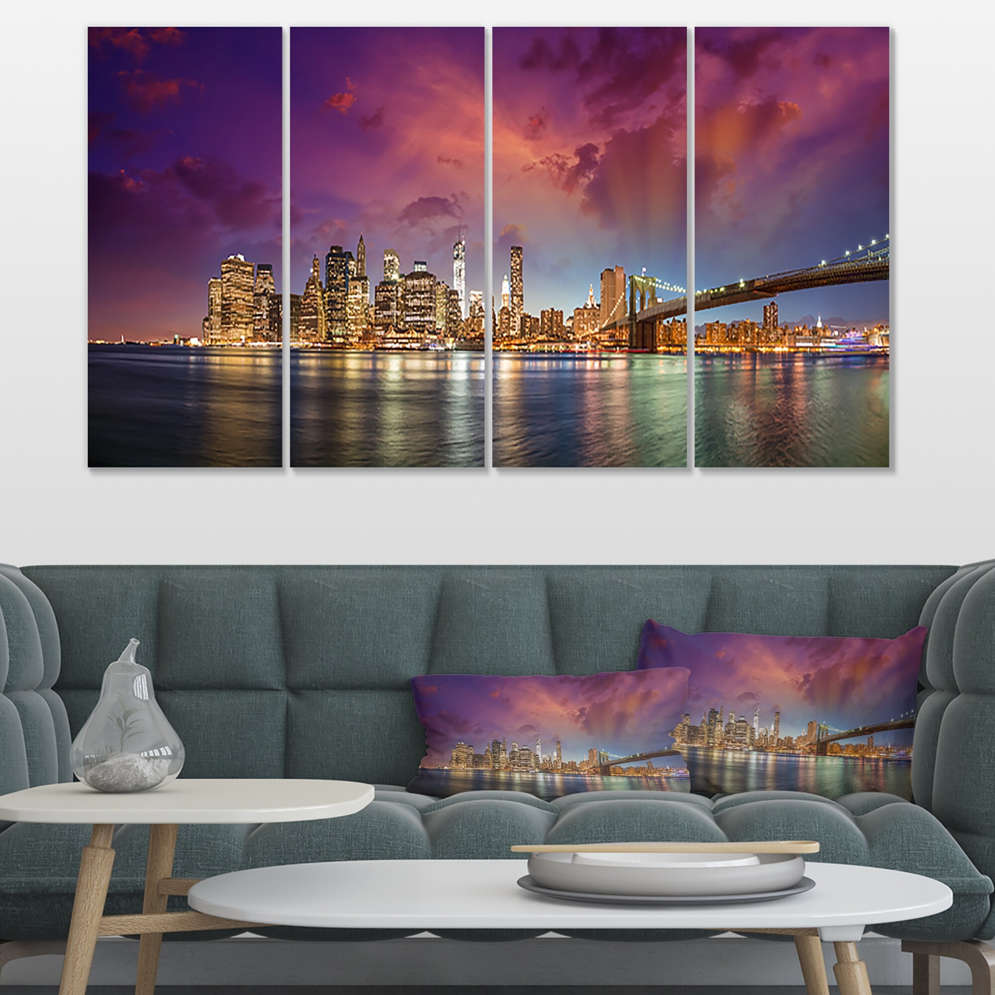 Designart New York Manhattan Skyline Red Cityscape Wall Art-image
