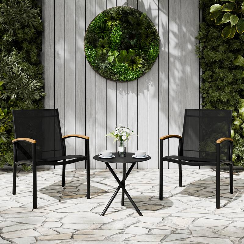 3-Piece Outdoor Bistro Set with Textilene Fabric - All-Weather Patio Conversation Set - N/A