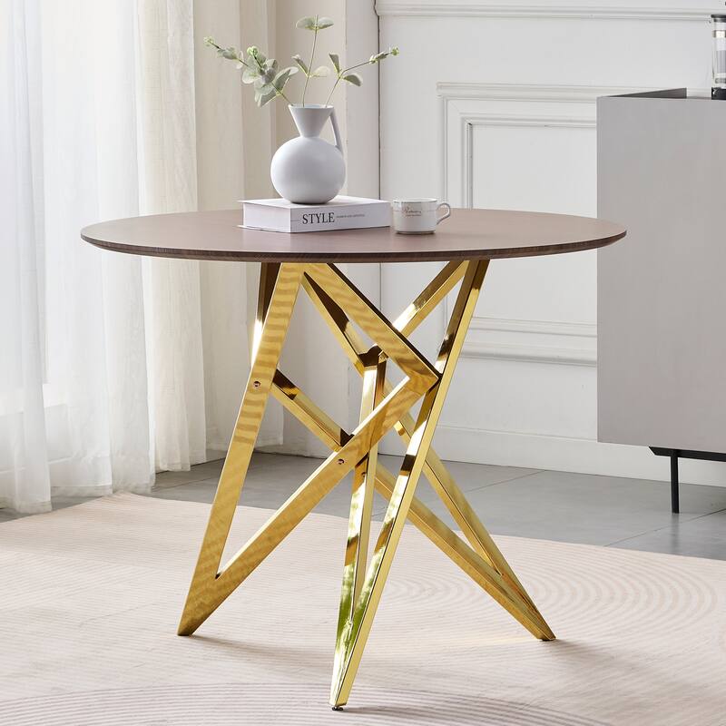 37Inch Round Dining Table, Small Round Kitchen Table With Golden Metal Legs, Suitable For 2 To 4 People