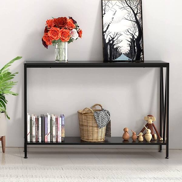 2-Tier Narrow Console Table Bookshelf Sofa Side Hallway Living Room ...