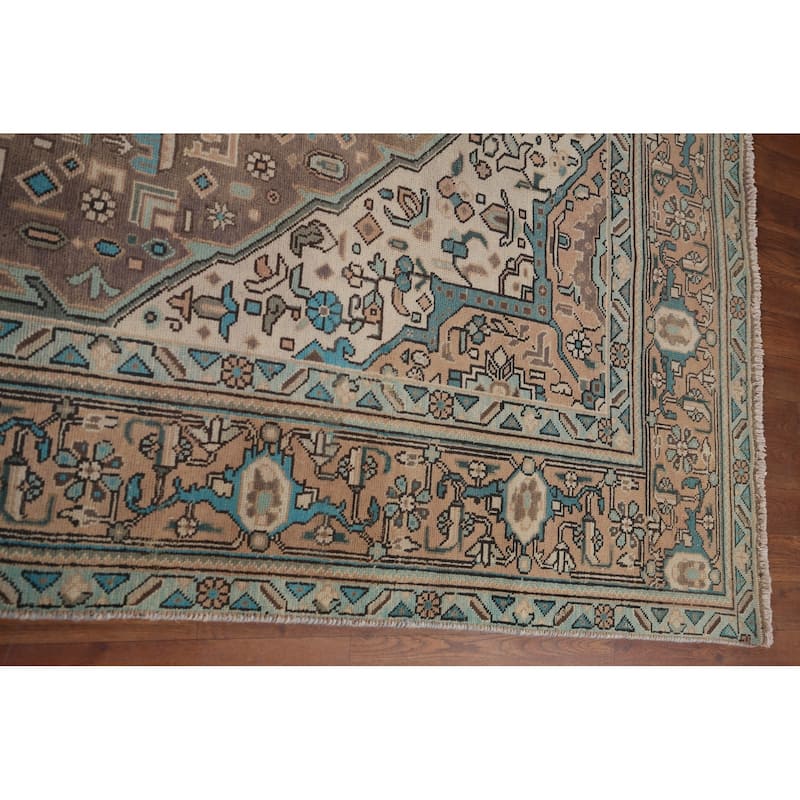 Brown Distressed Tabriz Vintage Persian Area Rug Handmade Wool Carpet - 8'3" x 11'4"