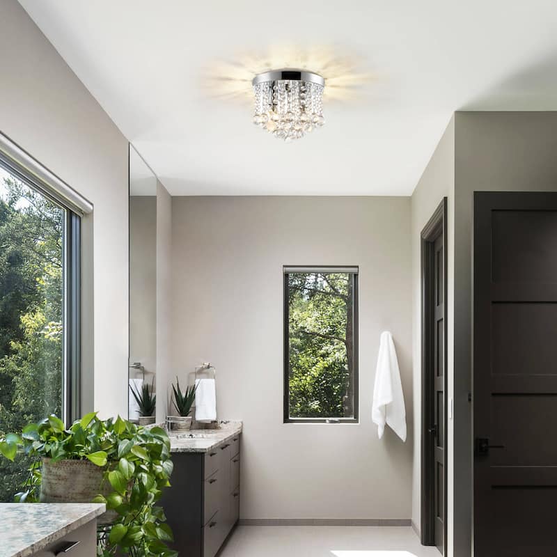 Crystal Flush Mount Ceiling Light Crystal Chandeliers with Crystal Pendant E12 - 2-Light