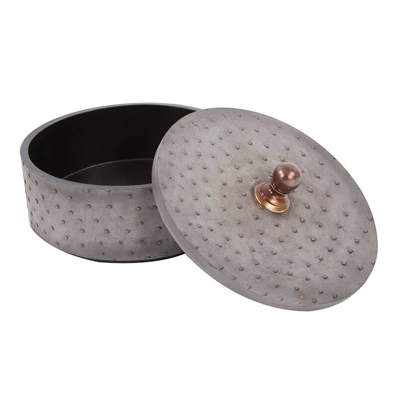 Allan Andrews Round Gray Faux Ostrich Skin Decorative Box, Large - 5H x 8W x 8D
