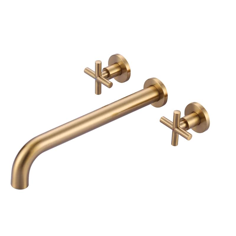 WOWOW Modern Cross-Style Dual-Handle Wall-Mounted Bathtub Faucet - Brushed Gold