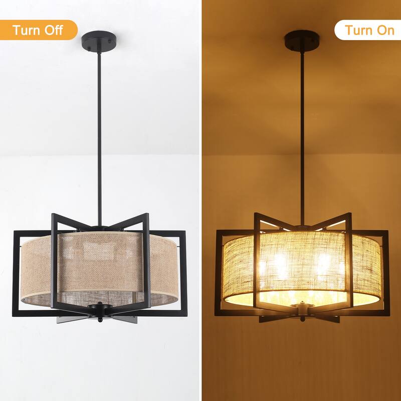 21.26inch 5 Light Rustic Farmhouse Style Chandelier with Hemp Rope Shade and Metal Frame