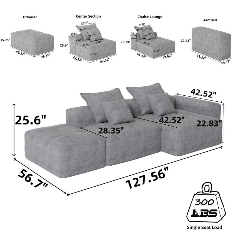 Oversized Modular Sofa, Ottoman, Chaise, Chenille, 4 Pillows, DIY