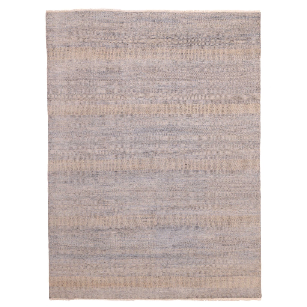 ECARPETGALLERY Hand-knotted Silk Shadow Light Blue Silk, Wool Rug - 8'11 x 11'11