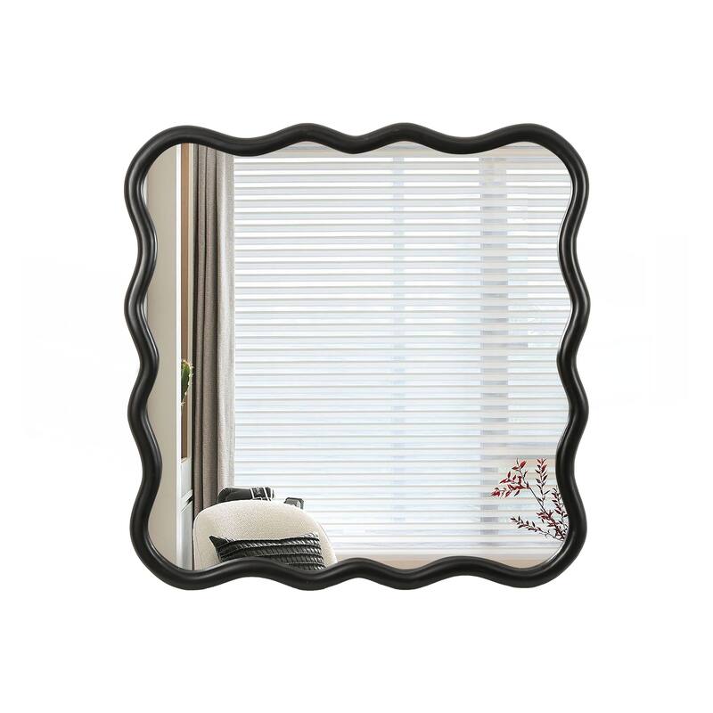 Solid Wood Wavy Square Mirror