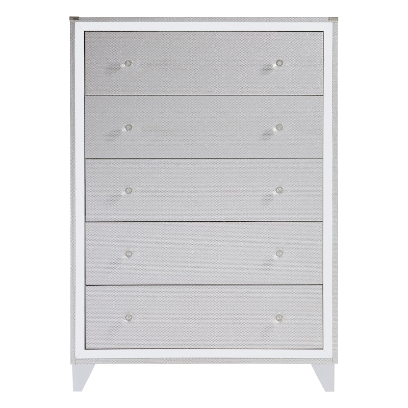 Chelle Silver 5-Piece Panel Bedroom Set with Mirror Trim