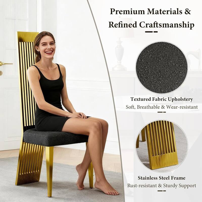 Modern Luxury Boucle Dining Chairs with High Back Design and Metal Legs