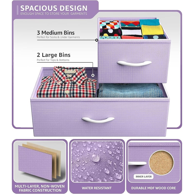Dresser w/ 5 Drawers Furniture Storage Chest for Home, Bedroom