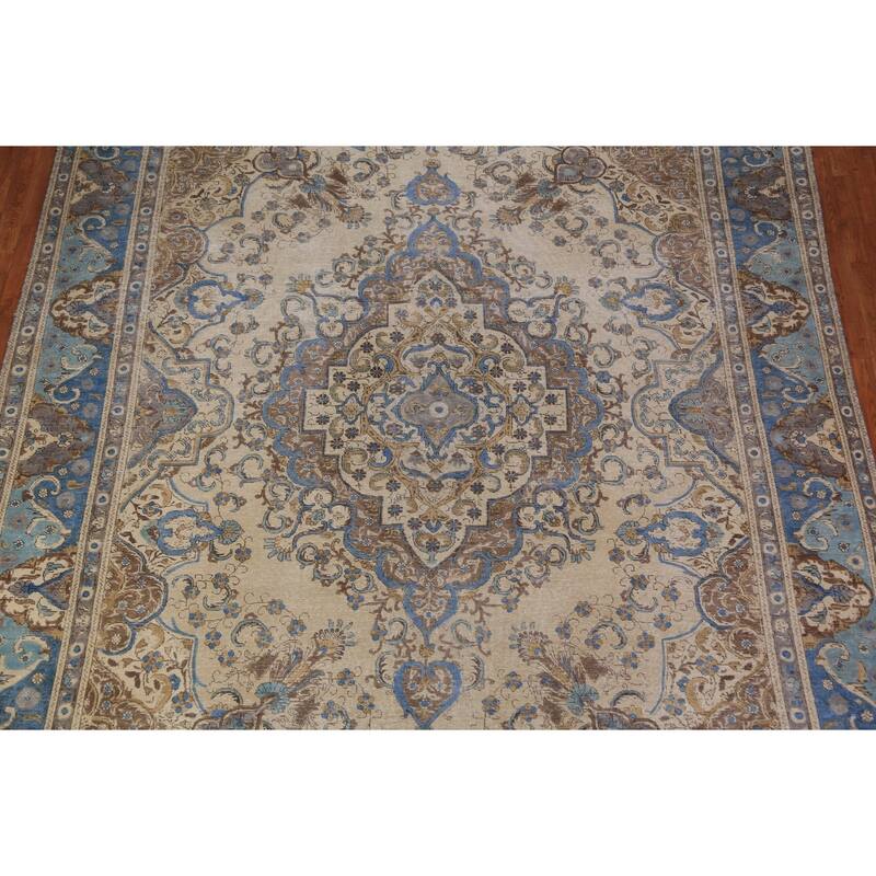 Geometric Tabriz Persian Area Rug Handmade Bedroom Wool Carpet - 9'8"x 13'1"