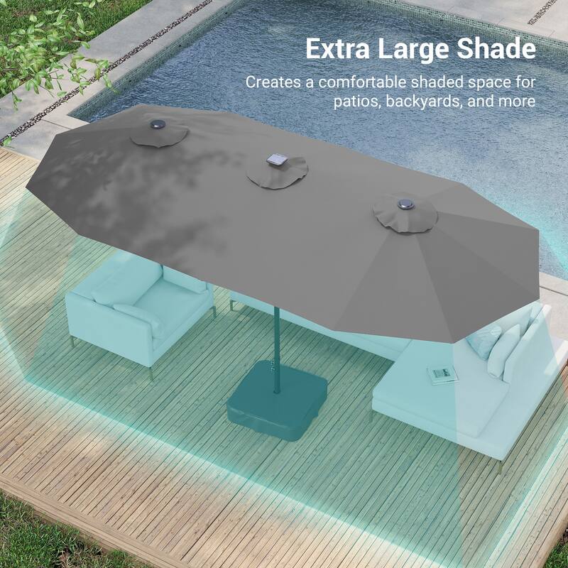 BONOSUKI 15×9FT LED Double-Sided Patio Umbrella with BASE Enhance Your Outdoor Oasis-Stylish