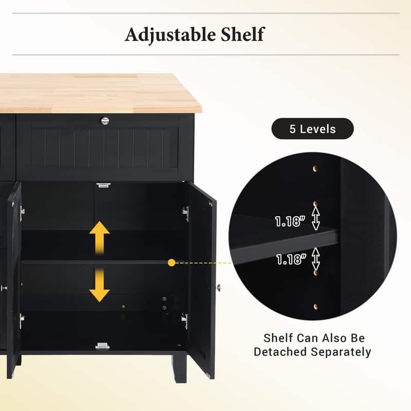 Farmhouse-Style Kitchen Island Set with Drop-Leaf Table, Two Seats, Storage Cabinet, Drawers, and Towel Rack‌