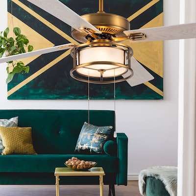 Lena River of Goods Brass and Glass 52-Inch Ceiling Fan with Light - 52" x 52" x 12.5"/17.5"