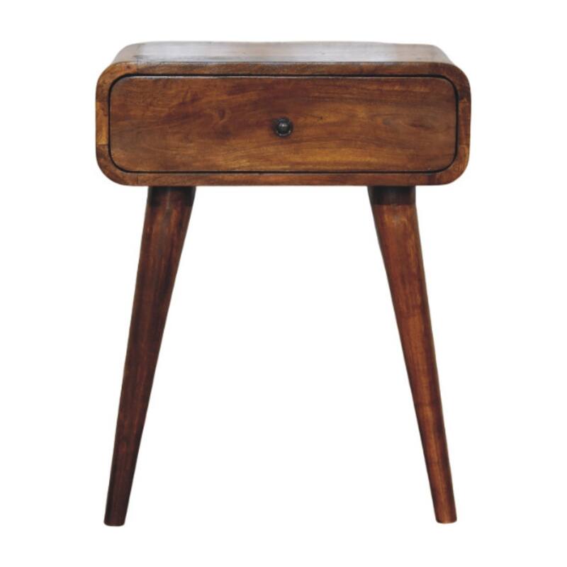 Chestnut Nightstand with Drawer, Nordic Legs, Solid Mango Wood