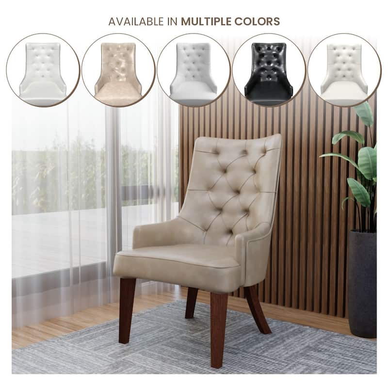 Dining Chair in Leather/Velvet Diamond-Tufted with Rubberwood Legs Set of 2