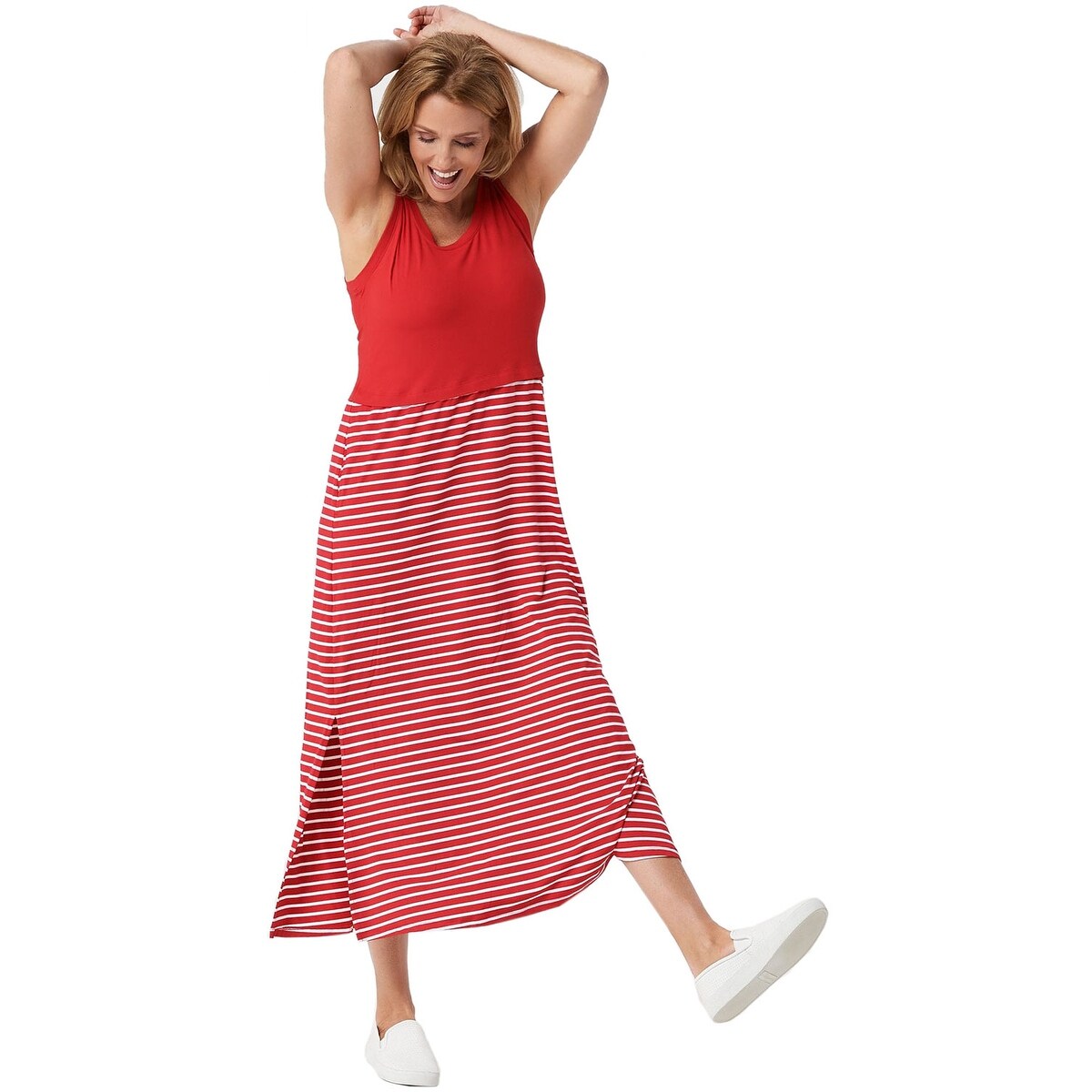 red stripe maxi dress