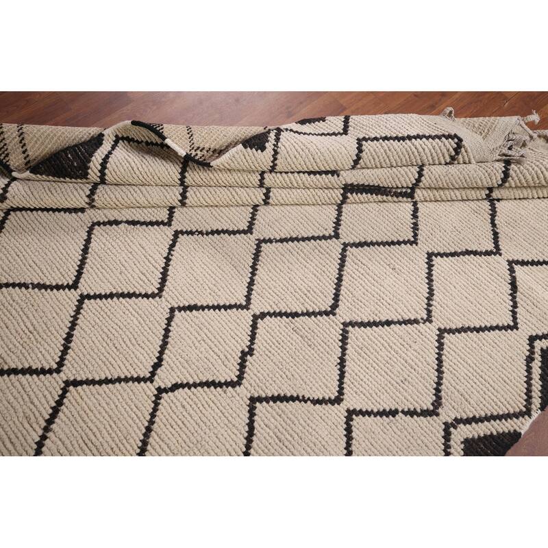 Trellis Ivory Moroccan Area Rug Handmade Geometric Wool Carpet - 5'11"x 9'8"