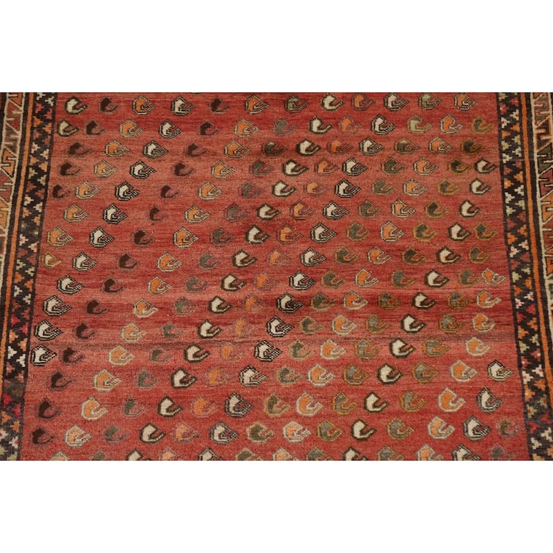 Geometric Afshar Persian Vintage Area Rug Hand-Knotted Wool Carpet - 4'11"x 7'10"