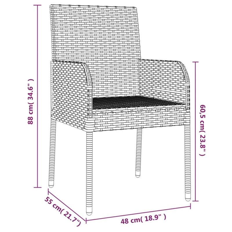 vidaXL Patio Chairs with Cushions 2 pcs Poly Rattan Black