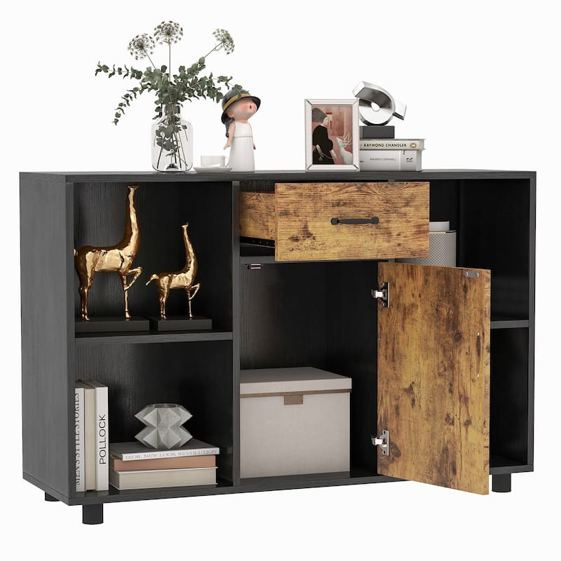 Costway Farmhouse Buffet Sideboard Coffee Bar File Cabinet Console - 48'' x 16'' x 31.5'' (L x W x H)