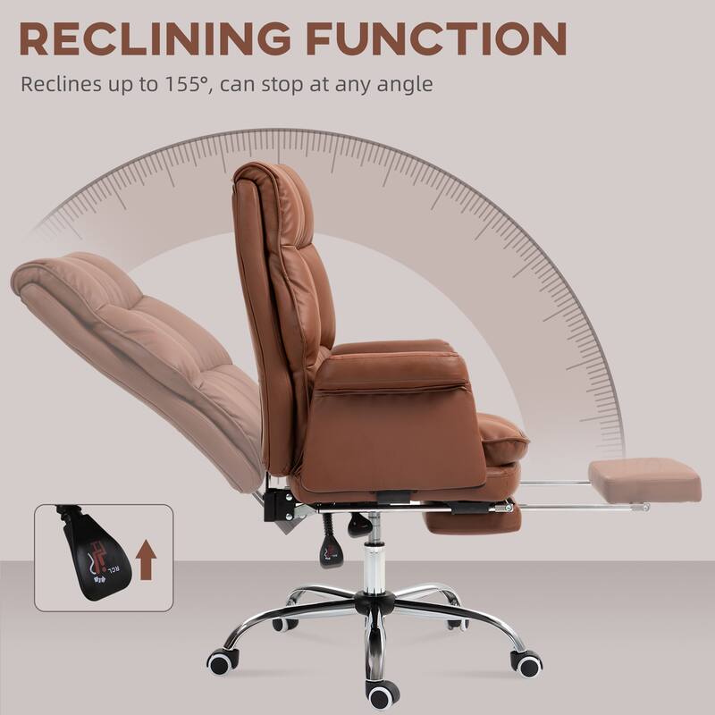 Executive Office Chair, PU Leather Ergonomic Office Desk Chair with Footrest, Reclining and Swivel Chair, Brown