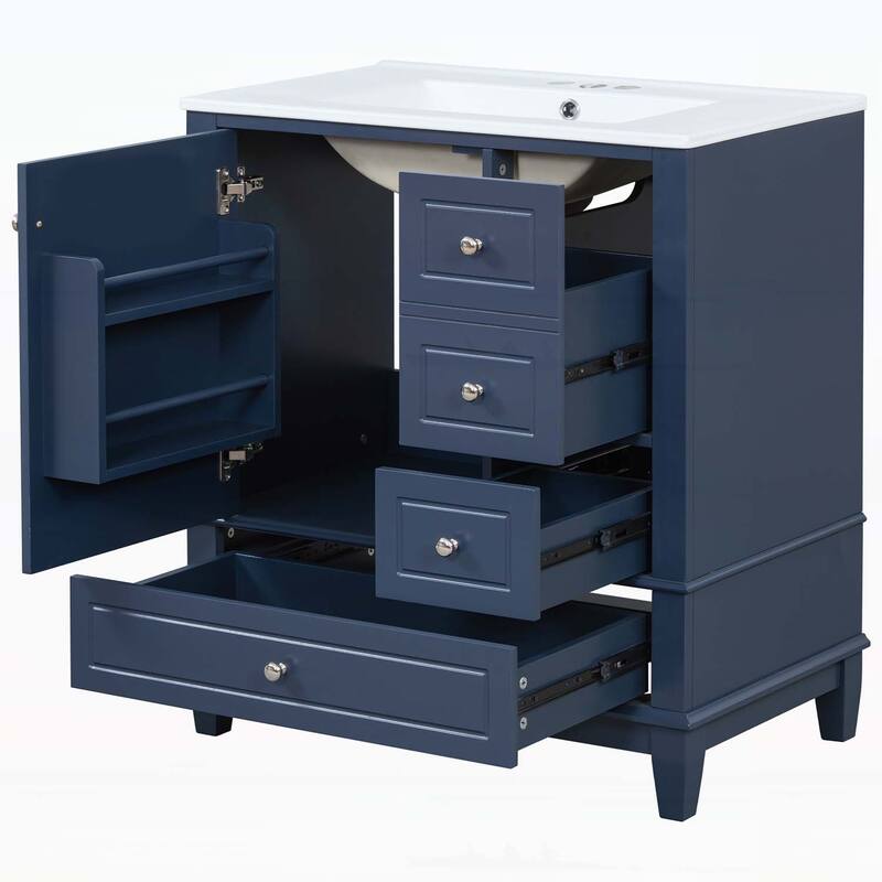 Freestanding Vanity Set with Shelf and Three Drawers,Soft Close Door
