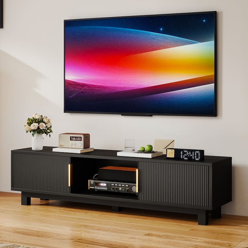 Moasis 59"W Fluted TV Stands for TVs up to 65 Inches, Entertainment Center with Power Outlets