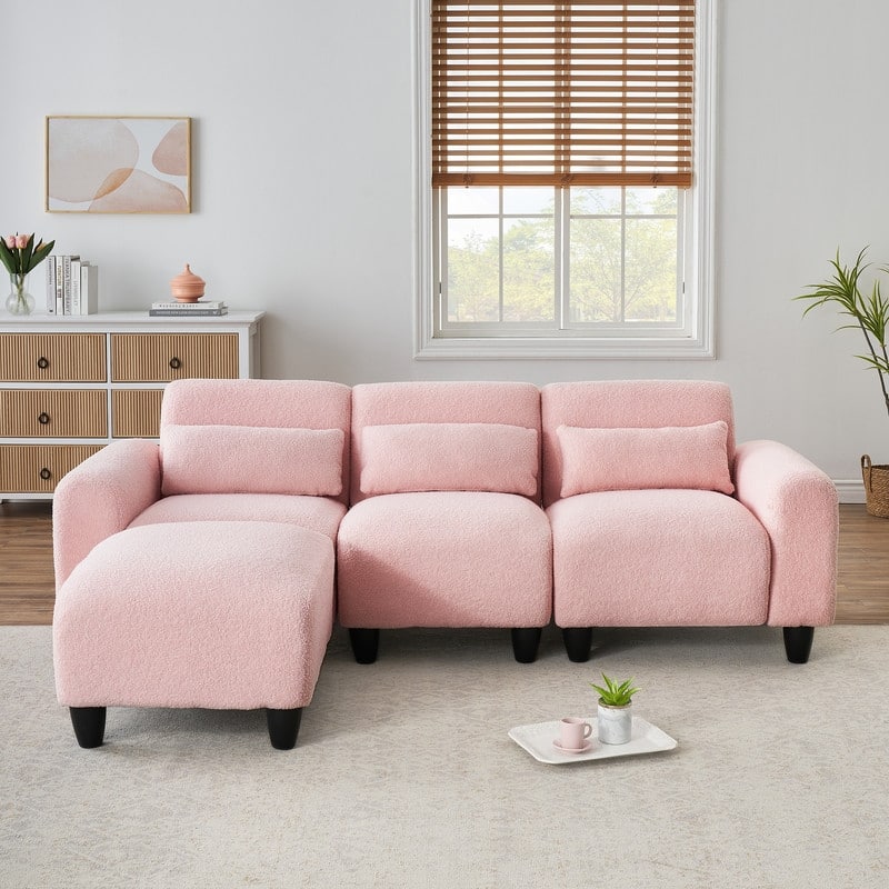 84.6" Teddy velvet L-shaped modular sofa