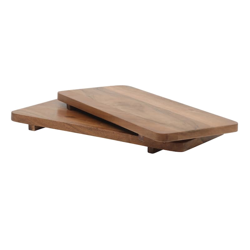 Gibson Home Gracious Dining 2-Tier Wooden Serving Tray with Metal Frame - Acacia Wood - 14.29" x 7.08" x 12.52"