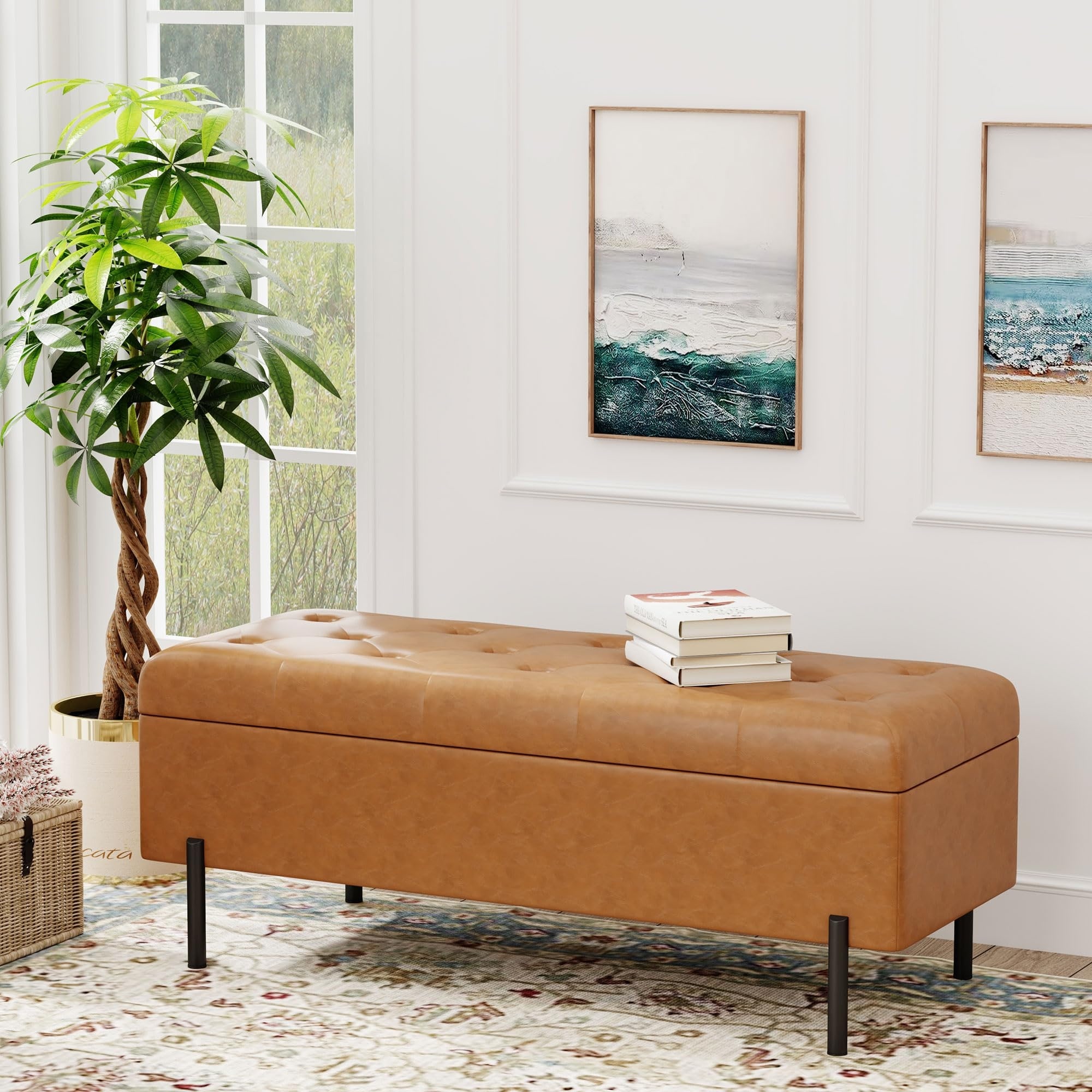Andeworld End Of Bed Storage Bench ottoman with storage for living room bedroom bench