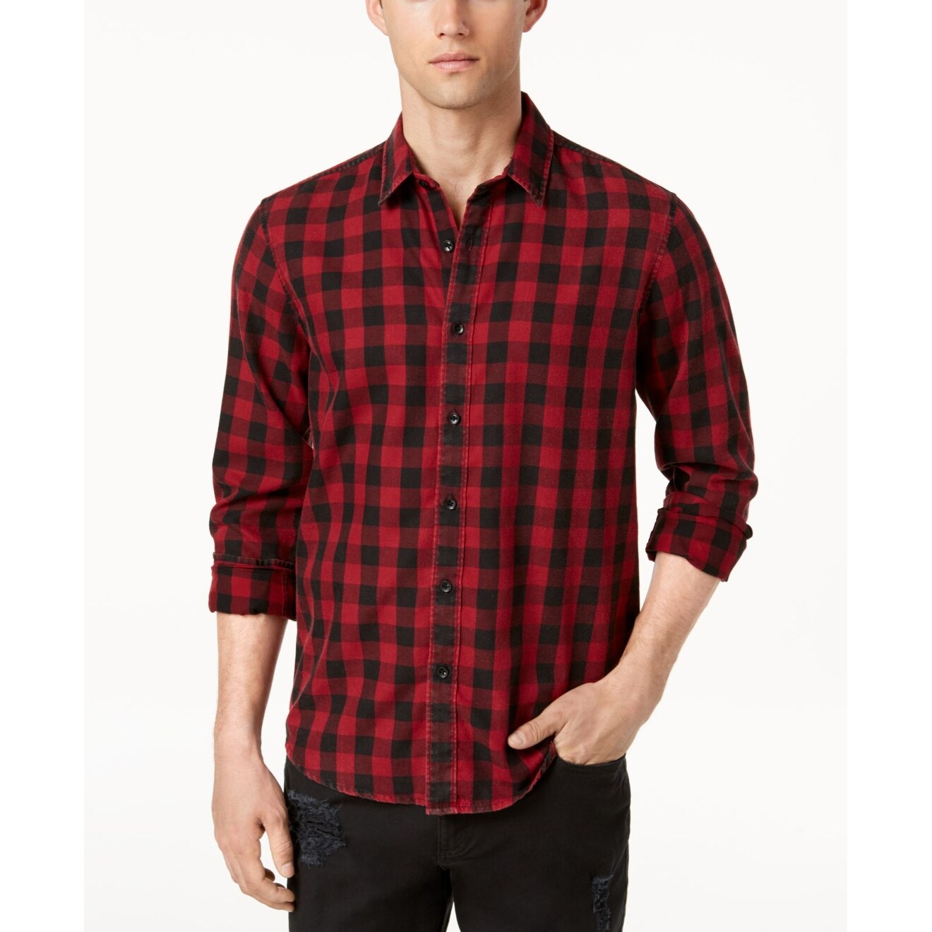 Shop American Rag Red Black Mens Size 2xl Button Down Check Shirt